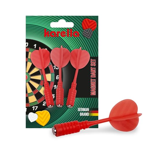 Karella Magnetic Dart with Integrated Magnetic Tip, Stable with High Magnetic Force, Replacement Darts Safety for All Magnetic Dartboards, Children and Adults, Set of 3 in Red, Yellow, White, Black - color: Magnetic Arrow Red