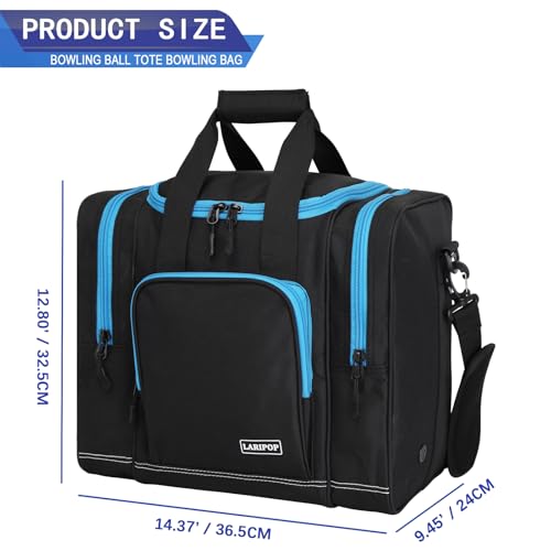 LARIPOP Bowling Ball Bag, Single Bowling Tote with Padded Ball Holder, Ventilated Shoe Pocket & Adjustable Shoulder Strap for Adult Bowlers Men Women - color: Black+TR Blue