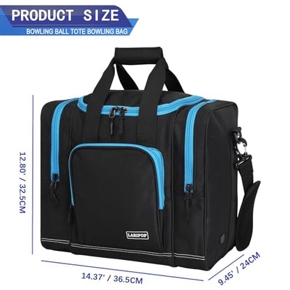 LARIPOP Bowling Ball Bag, Single Bowling Tote with Padded Ball Holder, Ventilated Shoe Pocket & Adjustable Shoulder Strap for Adult Bowlers Men Women - color: Black+TR Blue
