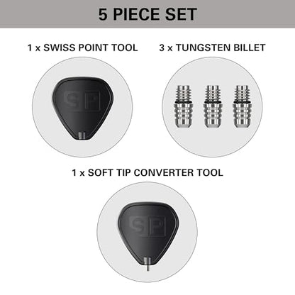 Target Darts Soft Tip to Swiss Point Dart Conversion Set, Black/Silver – Soft Tip Dart Points Converter Tool, Repointing Soft Tip to Steel Tips 2BA Thread – Tungsten Billet Tips, Swiss Point Tool - color: Other