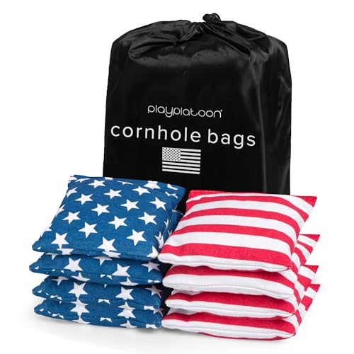Play Platoon Premium Weather Resistant Duckcloth Cornhole Bags - Set of 8 Bean Bags for Corn Hole Game - Regulation Size & Weight - color: American Flag - Bright
