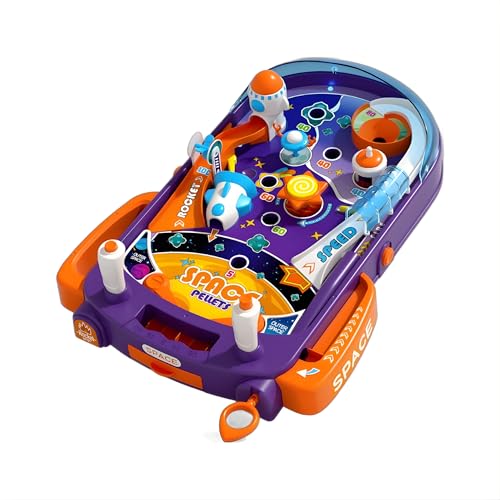 Tabletop Pinball Machine - Space Mini Arcade Game with Sound & Light, Pull-Back Launcher, Flippers, Carry Handle, Suction Cup Feet, Games for Kids Ages 3+ - style: Space (Lights & Sounds)