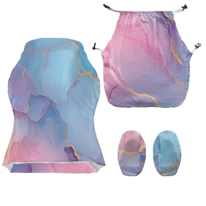 Blue Pink Marble Texture Print 4 PCS Gaming Chair Covers Slipcovers Stretchy Gaming Chair Cover Set Dustproof Washable Office Desk Chair Cover with Armrest Covers - color: Blue Pink Marble Texture