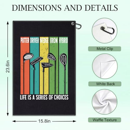 DYJYBMY Life is A Series of Choices Printed Golf Towel with Clip, Funny Golf Accessories for Men, Father's Day Appreciation Gifts for Husband Dad Father in Law Grandpa, Retirement Gofing Gifts - color: Black02