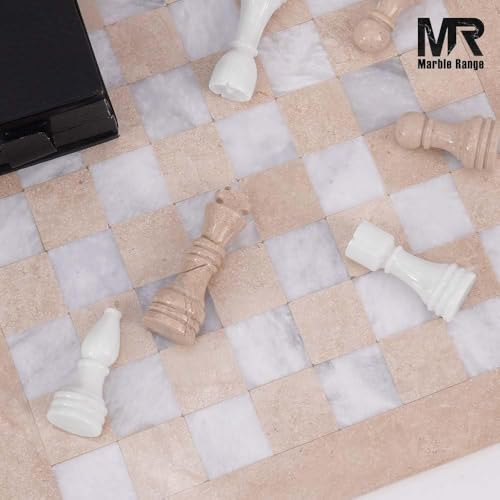 Marble Chess Set 15" Inches Verona and White with Storage Box and 2 Extra Queen Handmade Luxury Board Games for Adults, Ideal Marble Chess Board Game Set & Chess Pieces - color: Verona & White