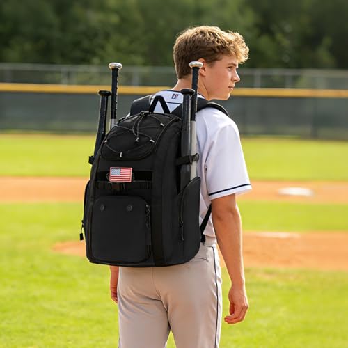 Goloni Baseball Bag, 60L Capacity Softball bag Holds 4 Bats for Youth & Adult, Baseball Bat Backpack with Shoes Compartment,Helmet Holder,Fence for Hook T-Ball, Softball Equipment, Baseball Gear - color: Black