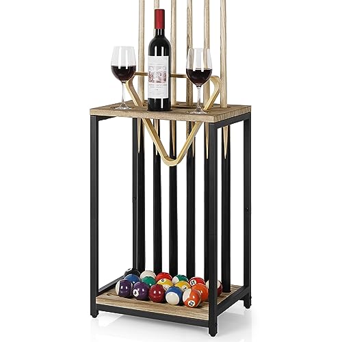 smusei Pool Stick Holder Pool Cue Holder Pool Cue Stick Rack Wood Billiard Stick Holder for Billiard Room Game Room Club Pool Table Accessories Holds 6 Cues, Floor Stand, Light Brown - color: Light Brown