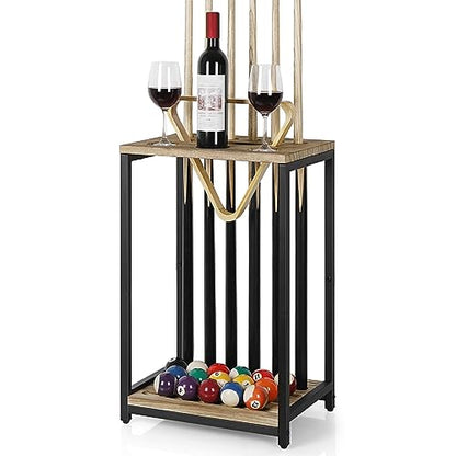 smusei Pool Stick Holder Pool Cue Holder Pool Cue Stick Rack Wood Billiard Stick Holder for Billiard Room Game Room Club Pool Table Accessories Holds 6 Cues, Floor Stand, Light Brown - color: Light Brown