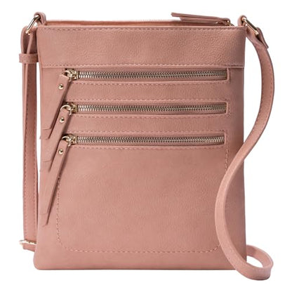 Solene Crossbody Bag Functional Multi Pocket Messenger Purse Top Zip Closure Shoulder Handbag With Adjustable Strap - color: Rose Pink