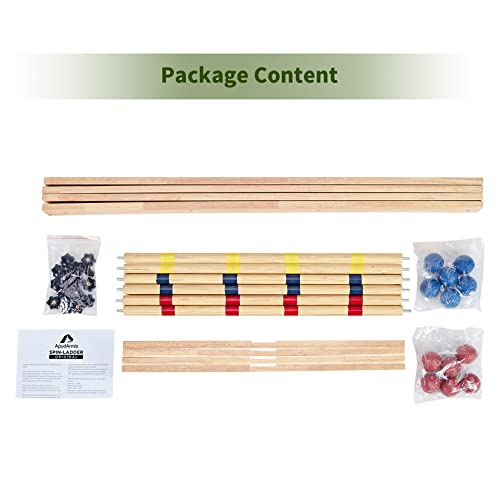 ApudArmis Ladder Toss Game Set, 35x26In Pine Wooden Golf Ladder Lawn Game with 6 Bolos Balls and Carrying Case - Outdoor Backyard Game for Teens Adults Family（New Version Sturdy Bolts）