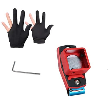 Magnetic Billiard Chalk Holder with 3 Finger Billiard Glove, Aluminum Alloy Pool Cue Chalk Case, Strong Magnet, Portable Billiards Accessories for Pool Cue Players,Square Charlk Box - color: Red