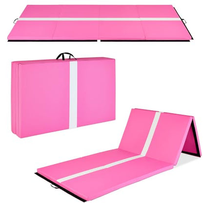 Best Choice Products 10ftx4ftx2in Folding Gym Mat 4-Panel Exercise Gymnastics Aerobics Workout Fitness Floor Mats w/Carrying Handles - color: Pink Stripe