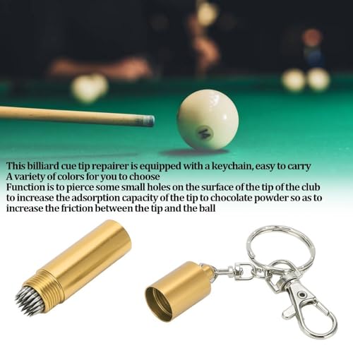 Billiard Cue Tip Tool with Keychain – Billiard Pool Snooker Stick Shaper Cue Tip Pick Pricking Pin Grinding Repair Tool for Snooker Pool Cue Tips - color: Gold