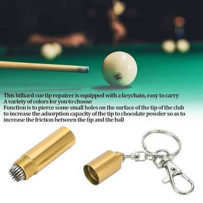 Billiard Cue Tip Tool with Keychain – Billiard Pool Snooker Stick Shaper Cue Tip Pick Pricking Pin Grinding Repair Tool for Snooker Pool Cue Tips - color: Gold