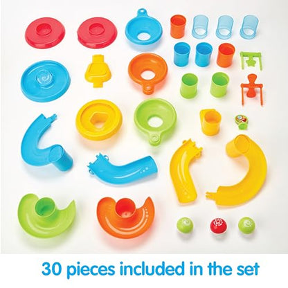 Kidoozie Drop N' Roll Raceway – 30-Piece Marble Run-Style Ball Tower with 3 Colorful Balls – Ages 12 Months+