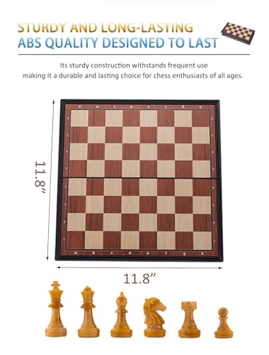 Chess Sets Magnetic Board Games - 11.8 Inches Travel Chess Set for Teenager & Adults, Wooden-Style Folding Portable Chess Gifts Classic 2-Player Strategy Family Game for Beginner and Professional - size: 11.8x11.8 inches