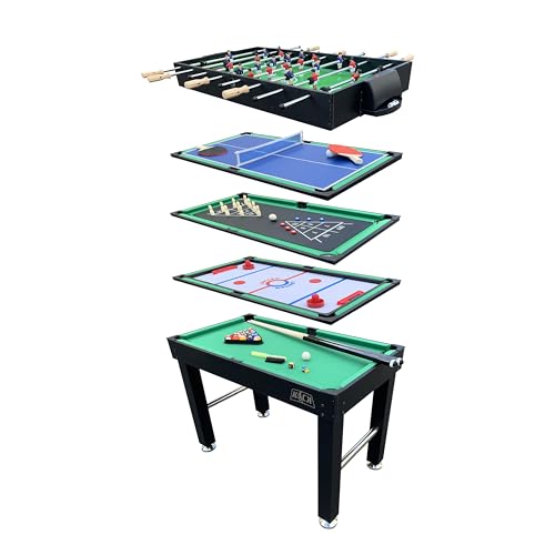 KICK Hexad 48" 6-in-1 Multi Game Table – Foosball, Billiards/Pool, Glide Hockey, Ping Pong, Mini-Shuffleboard & Mini-Bowling - color: Black