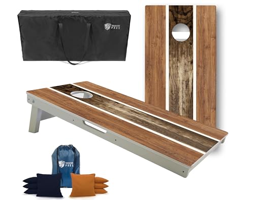 Tailgating Pros All-Weather Cornhole Boards - 4'x2' Weather Resistant Cornhole Set- Carrying Case & Set of 8 Corn Hole Bean Bags w/Tote Included - color: Dual Striped