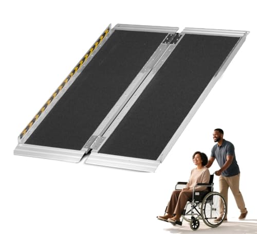 3ft Wheelchair Ramp, 600 lbs Capacity Portable Non-Slip Aluminum Folding Handicap Home Steps Scooter Door Threshold Ramp for 3-9 inch Step, 28in Wide, Black - size: 3FT-bi-fold-black