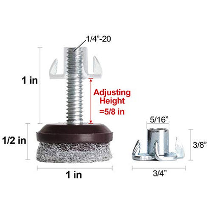 Anwenk Furniture Levelers Adjustable Furniture Feet Leveling Table Chair Levelers T-Nut Leg Levelers with High-Density Felt, 1/4-20x1 Threaded Shank T-Nuts,24 Pack (Furniture Levelers 24P) - color: Furniture Levelers 24pack-with T-nuts