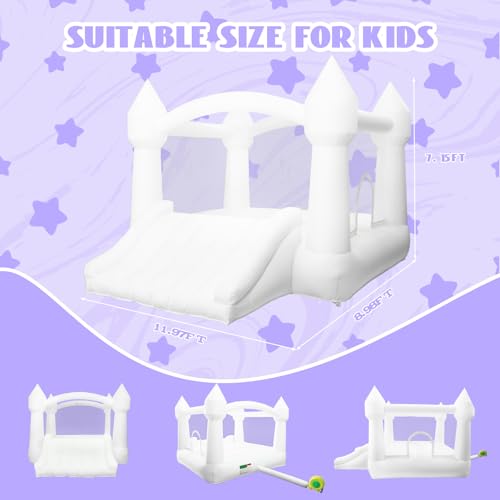 AKSPORT Inflatable White Bounce House,Castle Bounce House for Kids 3-6 Indoor & Outdoor Inflatable Bouncer House with Slide & Air Blower & Balloons for Kids Birthday Party,Wedding Party - style: 11.97x8.98x7.15ft-white