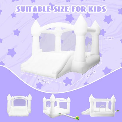 AKSPORT Inflatable White Bounce House,Castle Bounce House for Kids 3-6 Indoor & Outdoor Inflatable Bouncer House with Slide & Air Blower & Balloons for Kids Birthday Party,Wedding Party - style: 11.97x8.98x7.15ft-white