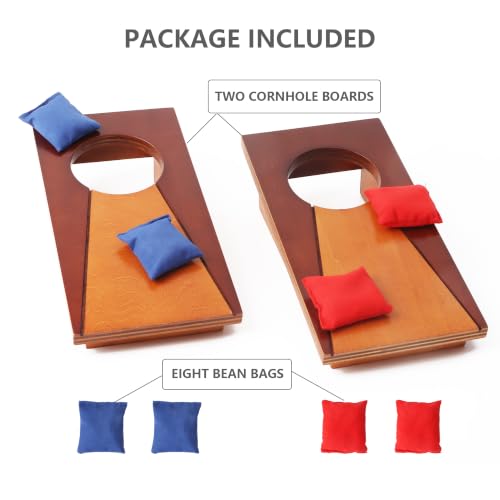GSE Games & Sports Expert Mini 10"x5" Tabletop Cornhole Toss Game Set with 8 Bean Bags, Wooden Desktop Cornhole Game for Office Desk, Home, Parties, Travel Fun