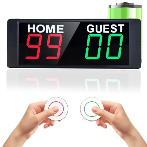 YZ Portable Electronic Scoreboard with 2 Button Control, Digital Scoreboard with Remote, Digital Cornhole Score Keeper, 12/24H Clock/Countdown Timer/Buzzer, Indoor&Outdoor Games - style: battery