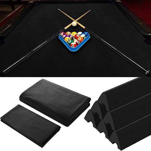 Mixweer Billiard Cloth for 8 ft Pool Table Pre Cut Felt with 6 Cloth Strips and 6 Pool Table Rubber Bumpers for Bars, Clubs, Hotels Replacement - color: Black