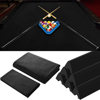 Mixweer Billiard Cloth for 8 ft Pool Table Pre Cut Felt with 6 Cloth Strips and 6 Pool Table Rubber Bumpers for Bars, Clubs, Hotels Replacement - color: Black