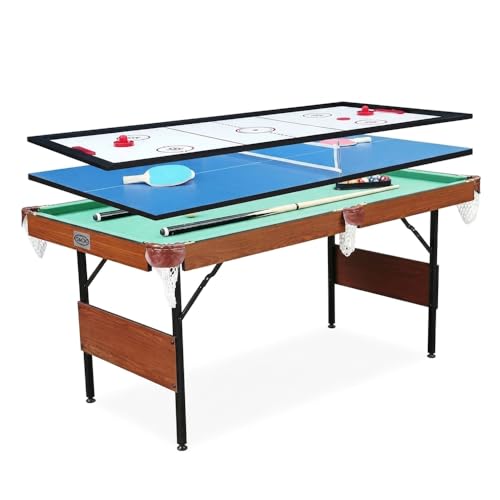 RACK Crux 55-inch Folding Billiard/Pool Table – Portable, Space-Saving Foldable Design - style: Green 3-in-1 Multi Game