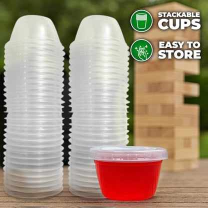 SWOOC Games – 105 Extra/Replacement Gelatin Shot Cups & Lids for Giant Tower Party Game – Clear Plastic & Leak Proof - Perfect Size for Hidden Shot Blocks - Tipsy Topple Game for Adults - Block Games - style: Xtra Cups Only - 105pc
