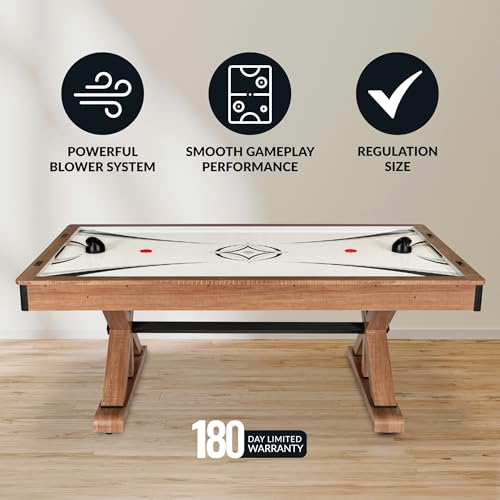 Hathaway Daulton 84-in Air Hockey Table for Game Room – With LED Scoring, Commercial-Grade Blower & Ergonomic Strikers – Includes Pucks & Strikers – Oak Melamine Finish with Black Trim