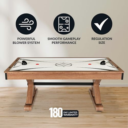 Hathaway Daulton 84-in Air Hockey Table for Game Room – With LED Scoring, Commercial-Grade Blower & Ergonomic Strikers – Includes Pucks & Strikers – Oak Melamine Finish with Black Trim