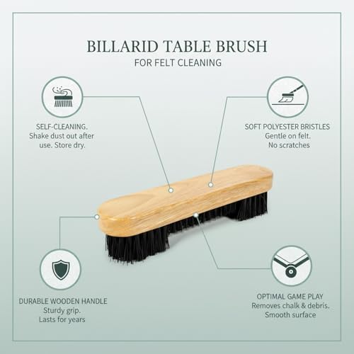 Billiard Table Felt Cleaning Brush with Soft Polyester Bristles and Wooden Handle for Pool Table Maintenance - size: 8.86 x 1.97 x 0.98 in