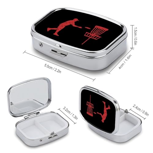 Disc Golf Icon Basket Travel Pill Organizer Small Pill Box Case with 2 Compartments for Pocket Purse