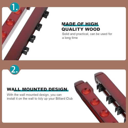 POPETPOP Wood Pool Cue Stand Wine Red 6-Hole Wall-Mounted Billiards Rod Display Rack Set for Home Use