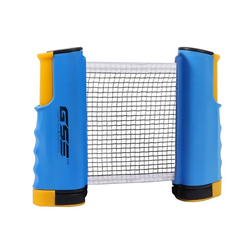 GSE Games & Sports Expert Adjustable Retractable Ping Pong Net Set & Post. Professional Table Tennis Rackets and Balls, Net with Posts and Storage Bag - Pingpong Paddle and Game Table Accessories. | Adjustable - color: Blue Net