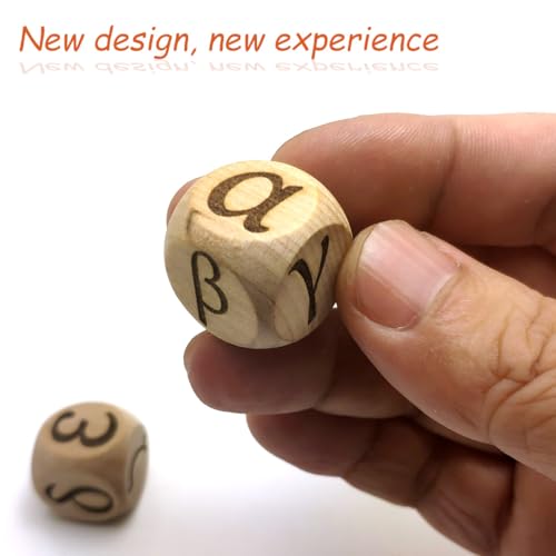 20MM Wood Dice Set Creative Design Greek Alphabet Pattern Wooden Rolling Dices Party Game Roll Decider 6 Pcs