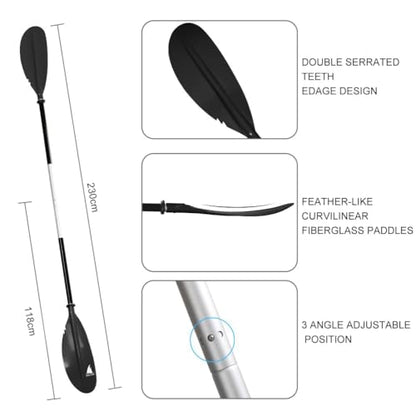 Karltion Kayak Paddle - Adjustable 2 Pieces Aluminum Alloy Shaft with Glass Fiber Blade for Surfing,Oar Fishing Easy Packable Travel - color: Black, size: 90.5"-1 paddle