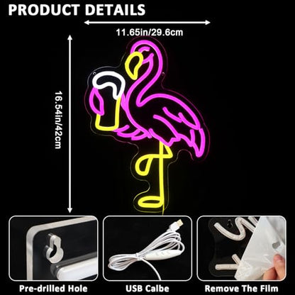 Flamingo Beer Neon Sign for Wall Decor, Drinking Led Signs for Bar, USB Dimmable Tropical Neon Lights for Man Cave Home Pub Hawaiian Summer Beach Party Shop Restaurant Wall Art - style: Beer Flamingo