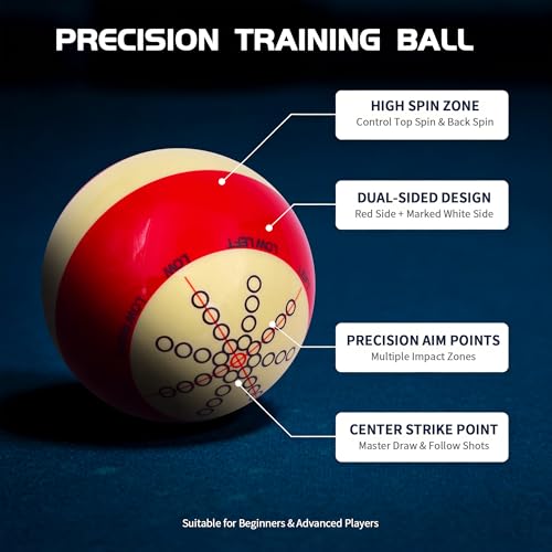 Pool Billiard Cue Ball Training Set, 2-1/4" Regulation Phenolic Resin, 6 Dot Measle & Aim Target Practice Balls, Spin & Accuracy Training Aid for Beginners & Advanced Players - color: Cue Ball + Red Dot Set