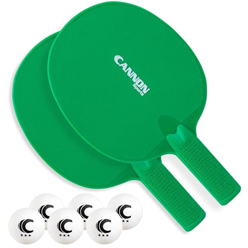 Cannon Sports Unbreakable Table Tennis Paddle Set - 2 Rackets with 6 Pack of 3-Star Table Tennis Balls – Portable Set for 2 Players - color: 2 Green Paddles + 6 White Balls