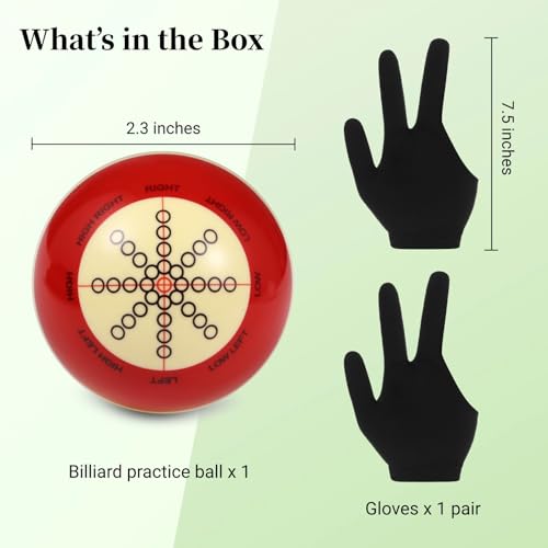Billiards Cue Ball, Practice Training Ball with 2 Billiard Gloves, for American Eight Balls Billiards Training, Beginners
