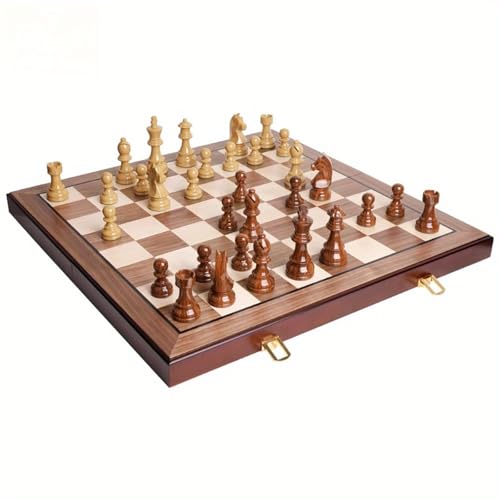 20" Extra Large Folding Chess Set - Walnut Wood Board & Weighted PVC Pieces - Portable Tournament Game for Adults, Travel, Gifts (Perfect for Beginners & Adults)