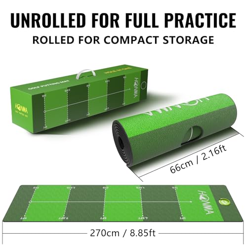 Honma Golf Putting mat with Distance Marker,26in X 9ft Golf Putting Green Indoor for Training fit for Home,Office & Outdoor