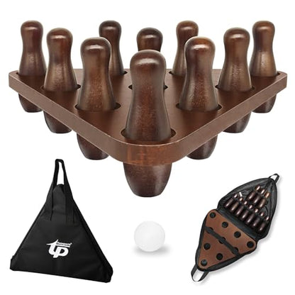 Tabletop Shuffleboard Bowling Pin Set Portable Shuffleboard Bowling Pin Game,Solid Wood Shuffleboard Bowling Curling Games- Easy Carry - color: Walnut