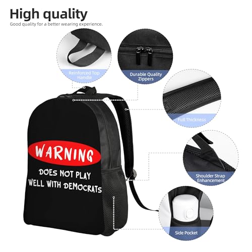 Warning Does Not Play Well With Democrats Backpacks For Men Women Book Bag Travel Hiking Camping Work Lightweight - color: Ye11