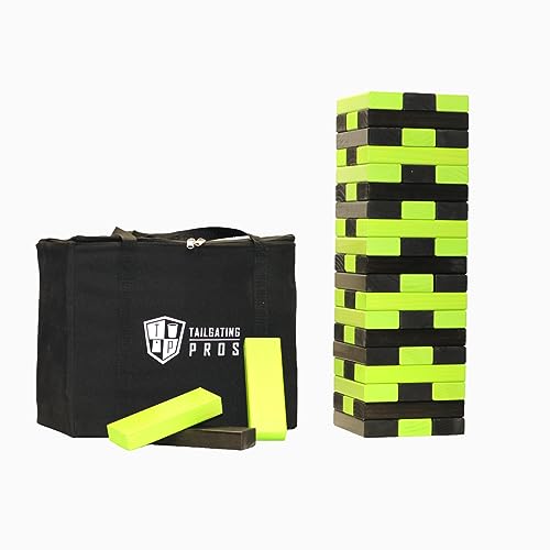 Tailgating Pros Giant Toppling Towers Wooden Blocks Game with Tote Jumbo Indoor Outdoor Yard & Backyard Lawn Game for Family & Adults, Portable Party & Team Building Fun - color: Lime/Black