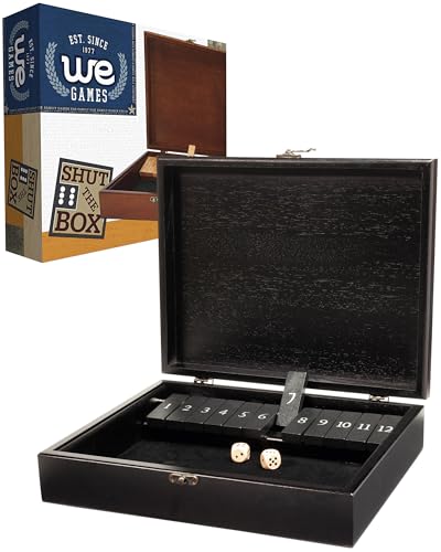 WE Games 12 Number Shut the Box Board Game- Black Stained Wood Box with Lid - color: Black Stained Wood